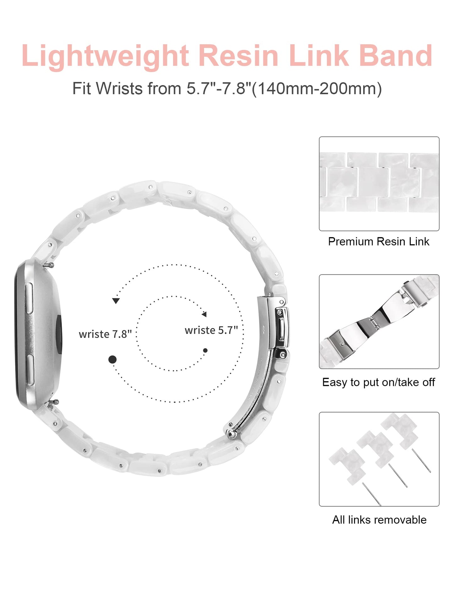 Wearlizer Resin and Stainless Steel Compatible with Fitbit Versa/Versa 2 /Versa Lite/Versa SE Bands Women Men, Lightweight Replacement Compatible with Fitbit Versa,Grey