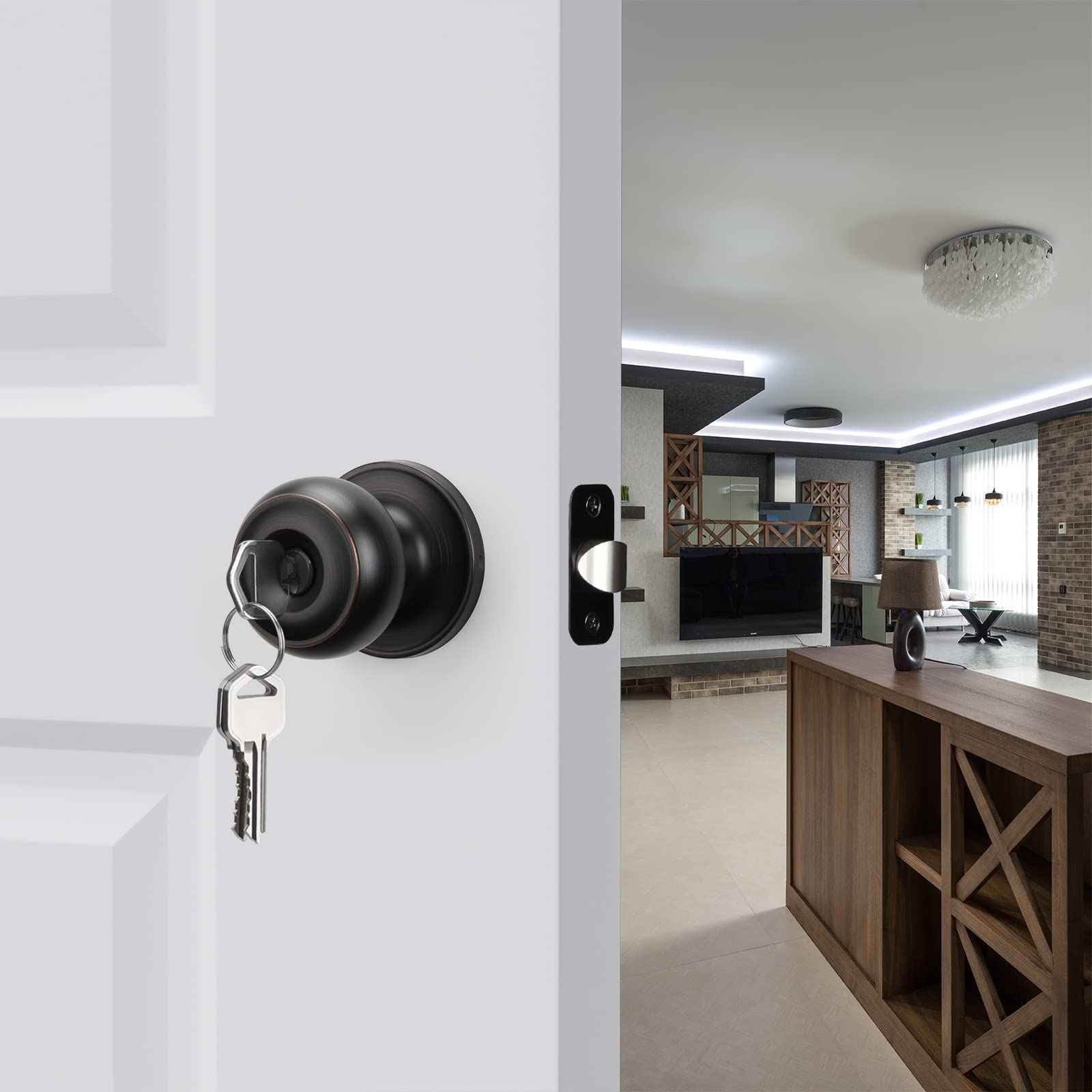 Haidms 1 Pack Oil Rubbed Bronze Door Knob with Lock and Key, Keyed Entry Door Knobs Exterior, Black Doorknob for Bedroom