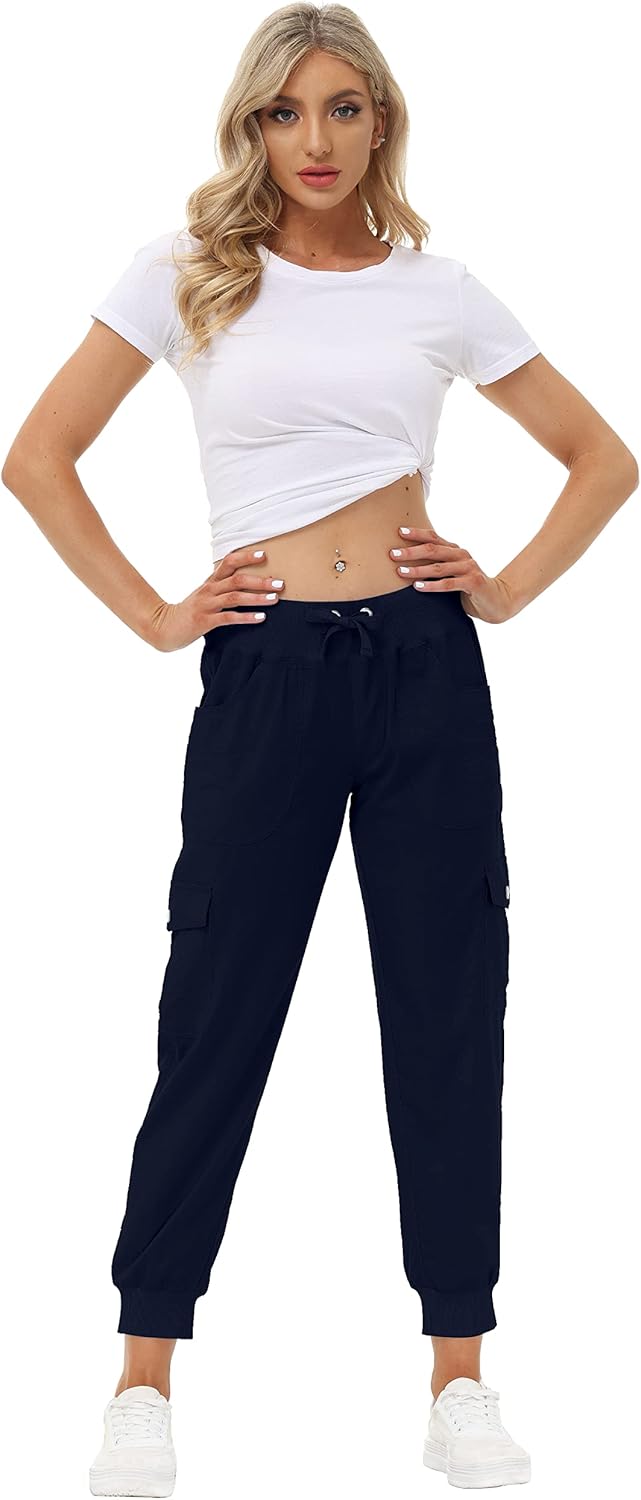 MoFiz Women's Lightweight Hiking Cargo Pants - Quick-Dry Outdoor Travel Joggers with Elastic Waist & Pockets