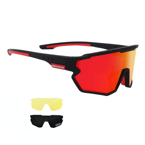 GIEADUN Polarized Sports Sunglasses Cycling Glasses Baseball Sunglasses with 3 lenses,Fishing,Ski Running Golf (black red, Large)