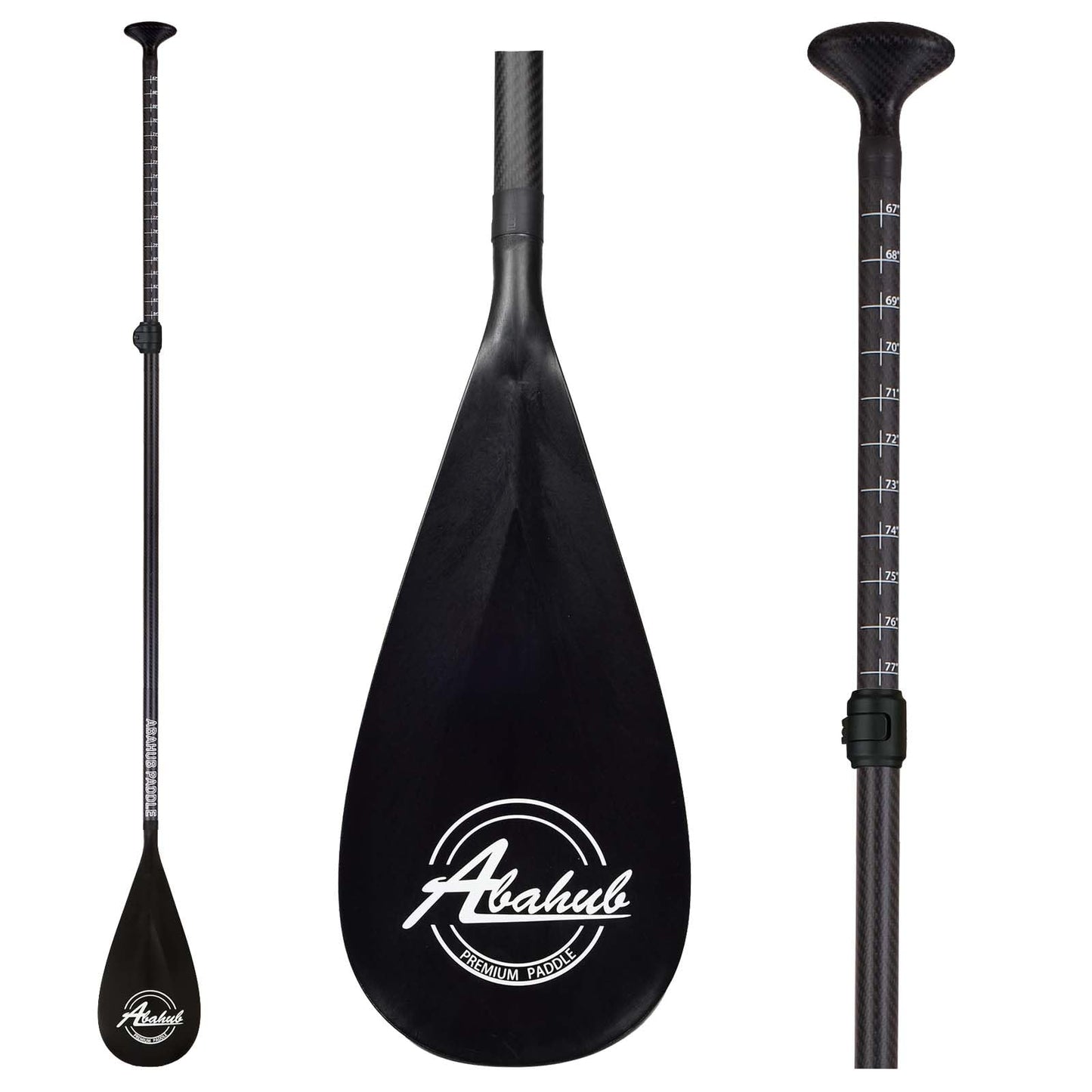 Abahub Carbon SUP Paddles, 1 x 3 Section Adjustable 67" - 86" Carbon Fiber Shaft, Lightweight Stand-up Paddle Oars for Paddleboard, Black Print Plastic Blade + Paddle Bag