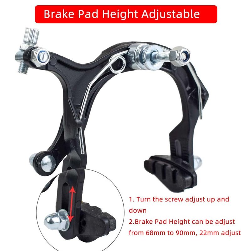 Bike Brakes Calipers, Bicycle Rim C Type Brake Sets, Front and Rear Side Pull C Caliper Brake with 48mm Pads and 4.33In Long Arm Fit for Most Road Bicycle, 1 Pair, Silver