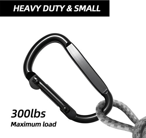 EZYA Heavy-Duty Carabiner Clips - 2.4" Small D-Ring for Keychains, Camping, Hiking, Dog Leash | Black, 6PCS