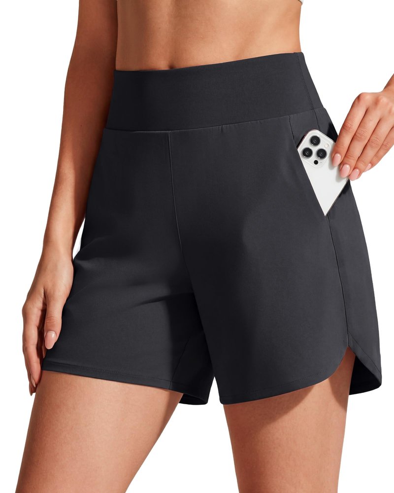 G4Free Running Shorts for Women with Liner High Waist Quick Dry Athletic Workout Shorts with Pockets for Gym Training (Black,M)