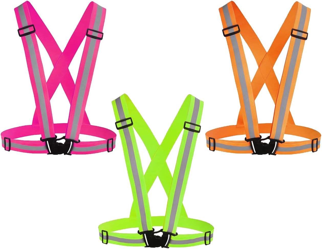 Skiennix Reflective Running Vest - Adjustable Safety Gear with High Visibility Straps | 3-Pack