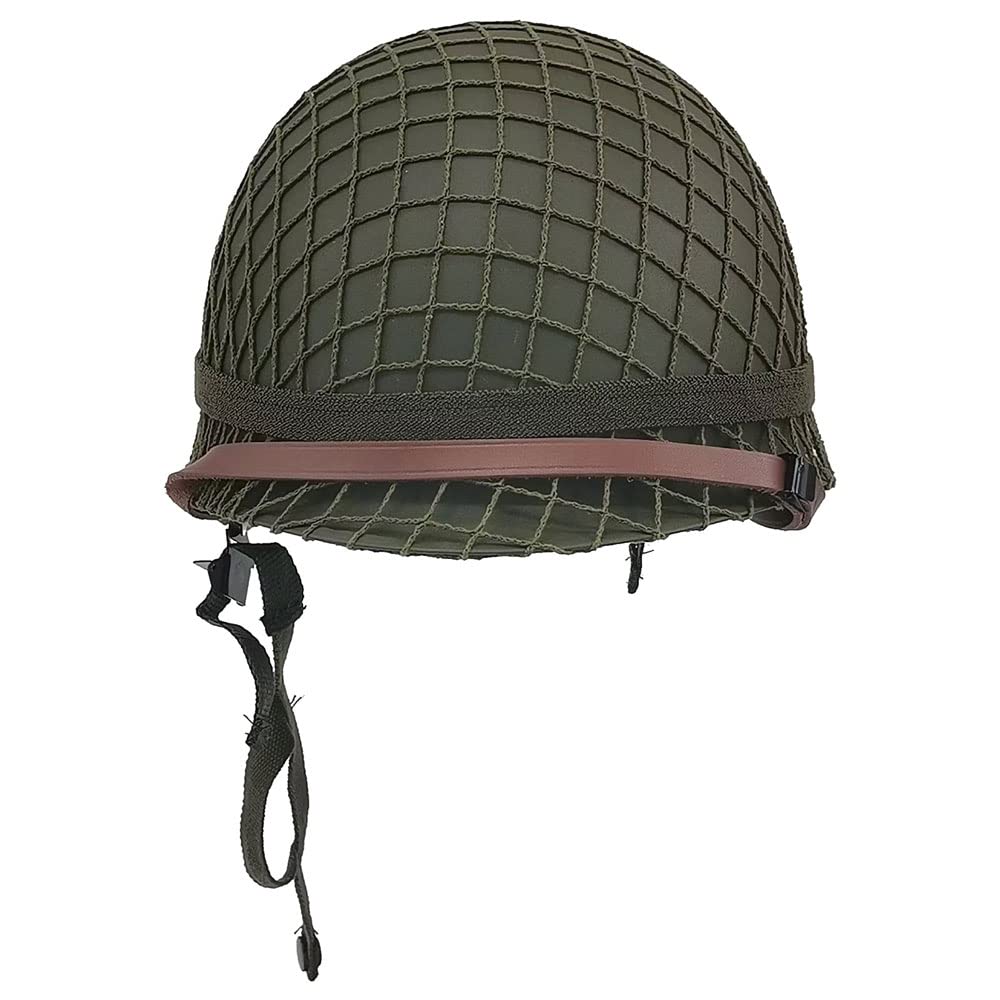 WW2 US Army M1 Helmet, WW2 Gear, WW2 Helmet Metal Steel Shell Replica with Net/Canvas Chin Strap/Cat Eye Band