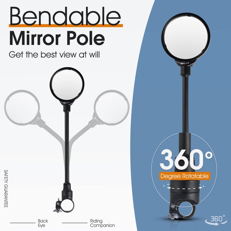 West Biking Bike Mirror Handlebar Mount, Adjustable Rotatable Bicycle Rear View Mirror, Wide Angle Acrylic Convex Safety Mirror for Mountain Road Bike