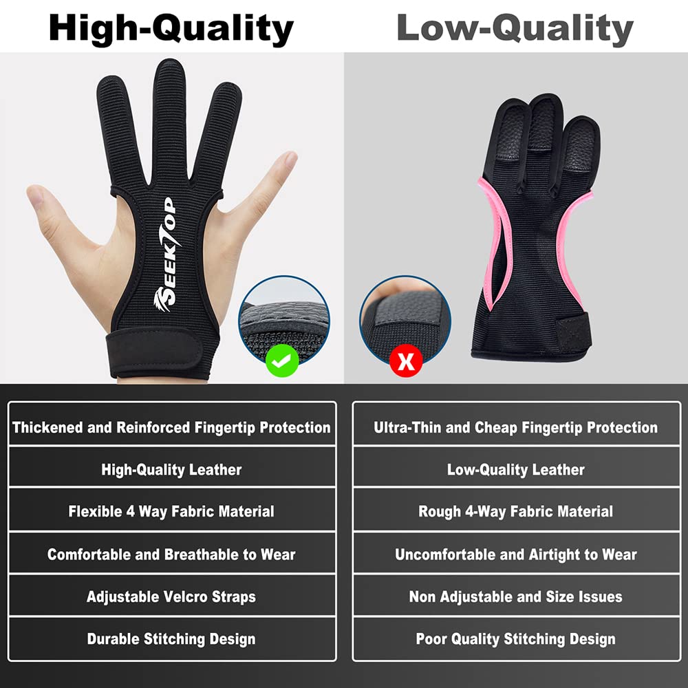 Seektop Archery Gloves Shooting Hunting Leather Three Finger Protector for Youth Adult Beginner - L