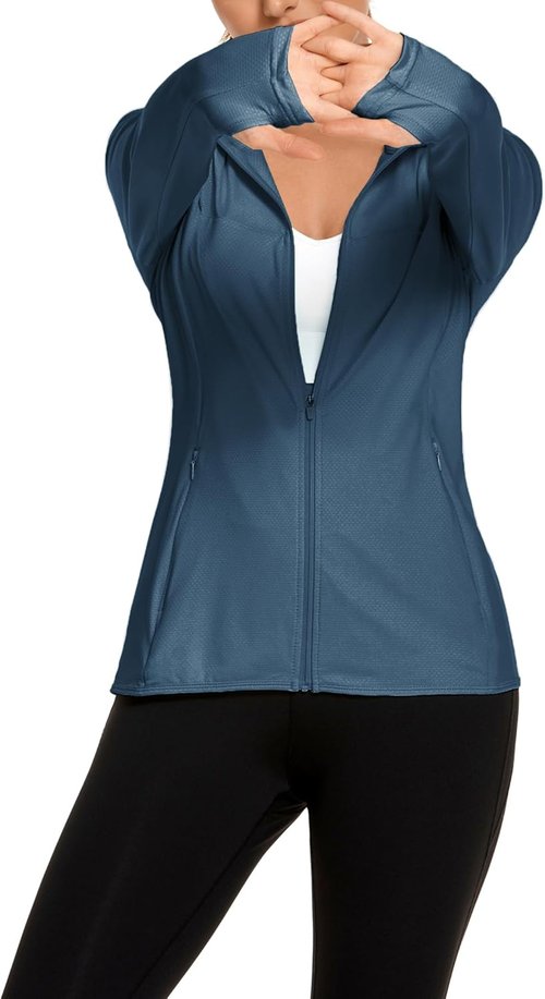 COOrun Women's Sun Protection Hoodie - UPF 50+ Long Sleeve Athletic Jacket with Pockets