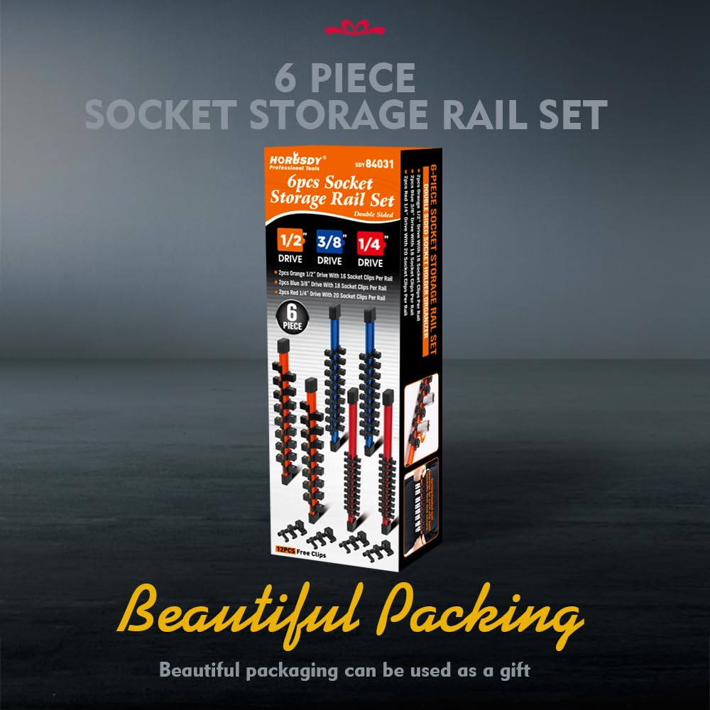 HORUSDY 6Pcs Double Sided Socket Organizer, 1/4-Inch, 3/8-Inch, 1/2-Inch, Premium Quality Socket Holders (6Pcs Double Sided Socket Organizer)