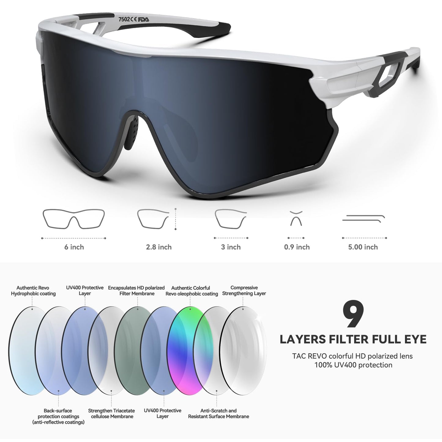 BEACOOL Polarized Sports Sunglasses for Men Women Running Baseball Cycling Driving Fishing Golf Motorcycle UV400 Sun Glasses (Full Frame, GlossyWhite Grey)