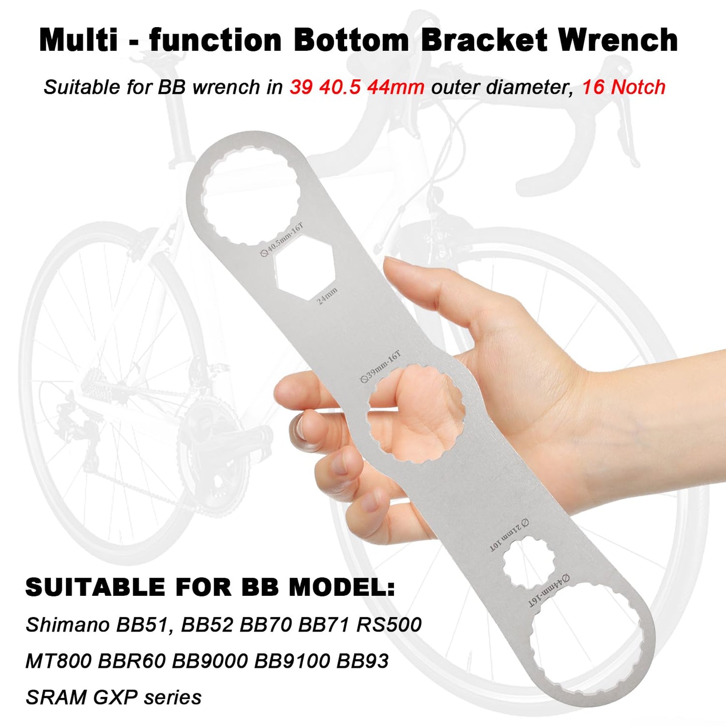 Utoolmart Multi - function Bottom Bracket Wrench, Stainless Steel Bottom Bracket Removal Install Wrench, Suitable for BB wrench 39 40.5 44mm outer diameter, 16 Notch