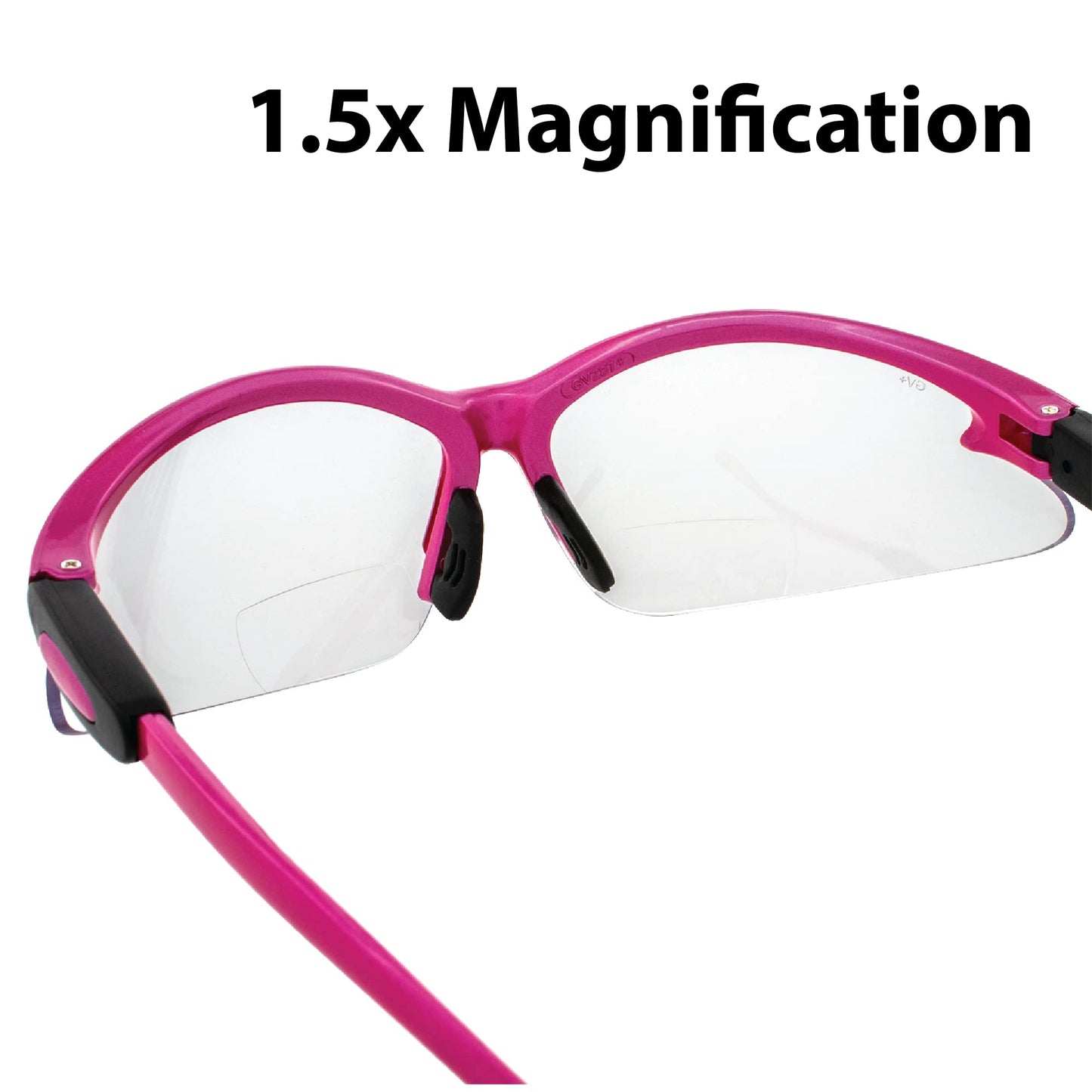 Global Vision Cougar Womens Safety Glasses Hot Pink Frame w/Clear 1.5 Bifocal Lens