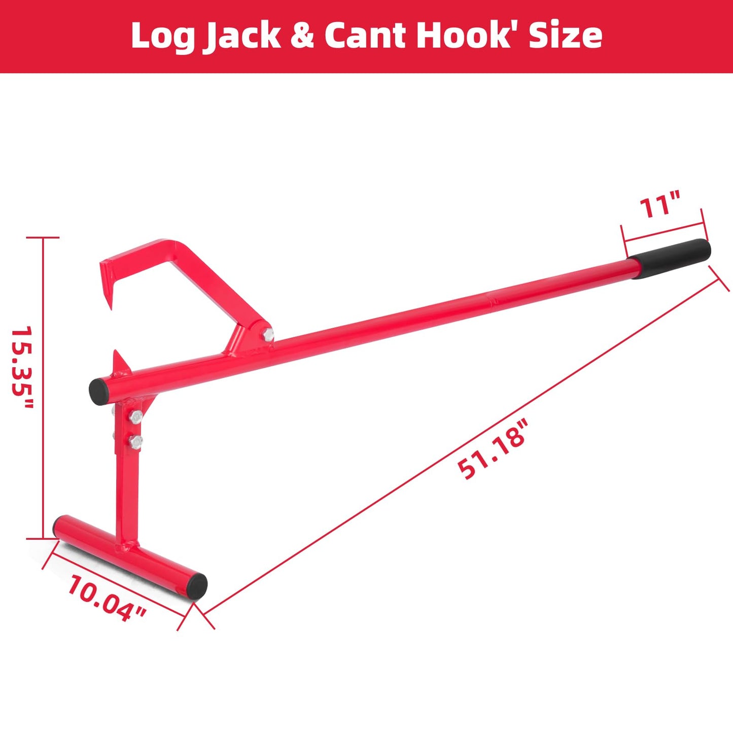 Teodute 51.18"" Timberjack Log Lifter, Adjustable Log Roller Cant Hook,Heavy-Duty Carbon Steel Log Jack for Rolling and Raising Up The Logs,Log Roller Tool, Black