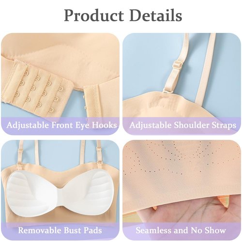 ABTRAV Teen Girls Strapless Bandeau Bra 2 Pack Seamless Underwear Dance Ballet Bralettes for 12-14 Years