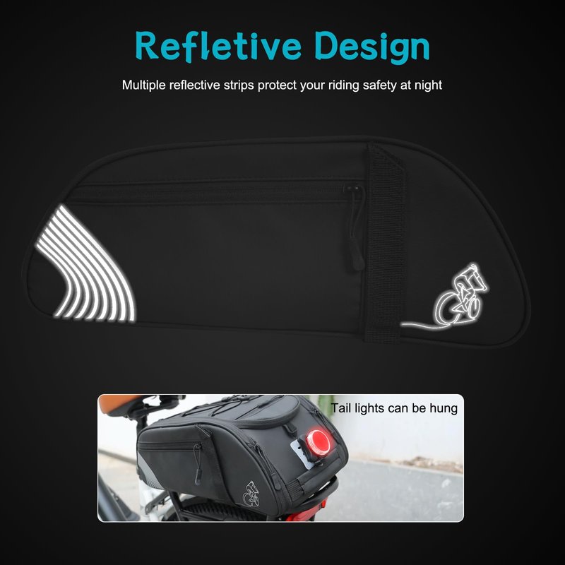 YEEGO DIRECT Bike Rack Bag, 14L Expandable Capacity Bike Bags for Bicycles Rear Rack,Water-resistant Bike Trunk Bag, Bike Panniers Reflective Design, Crossbody Shoulder Bag for Commuting Outings