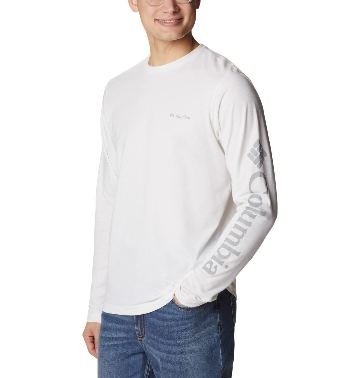 Columbia Men's Thistletown Hills Long Sleeve Logo Tee, White, Large