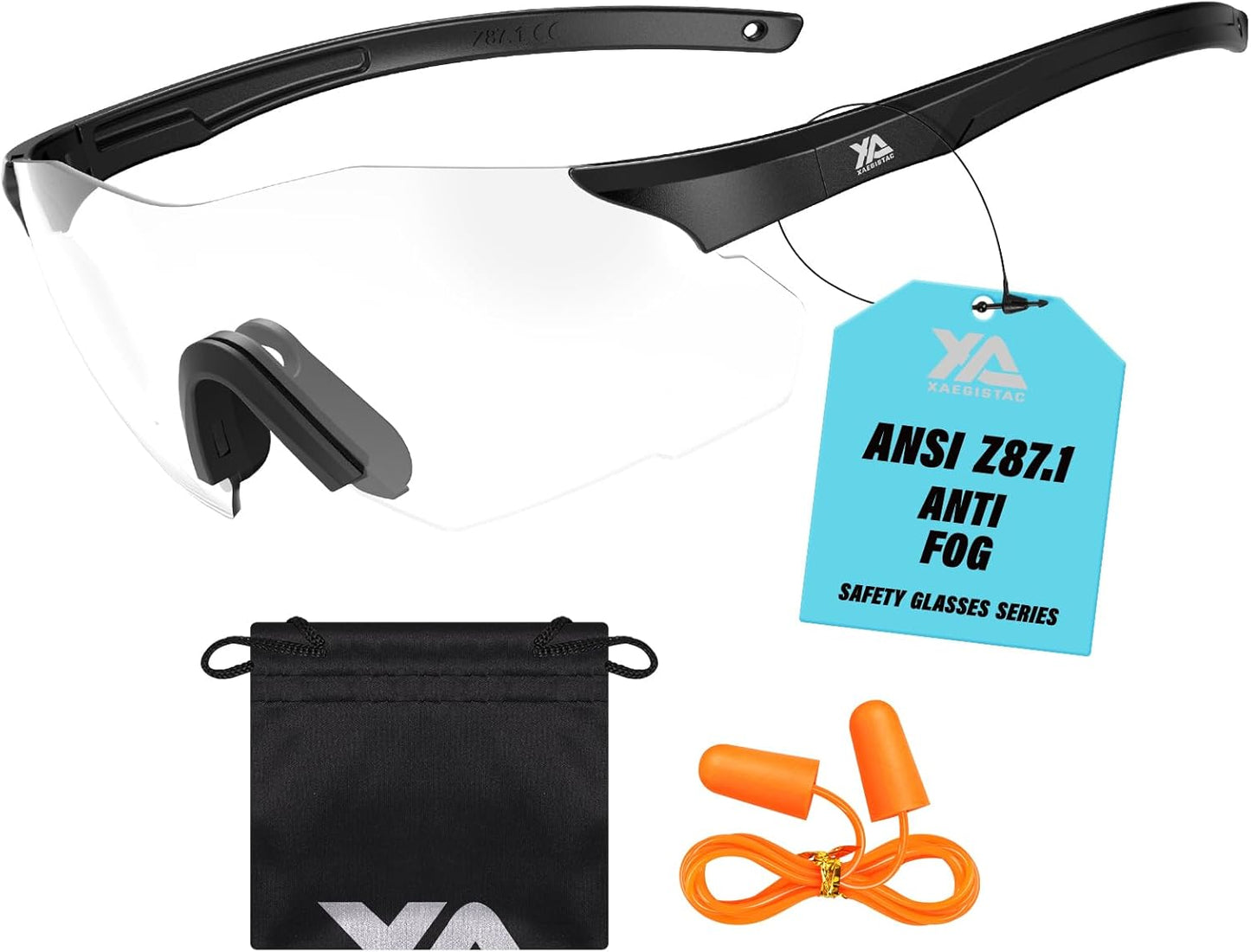 Xaegistac Safety Glasses - Anti-Fog Shooting Glasses with Wide Field of View & Soft Nose Pad