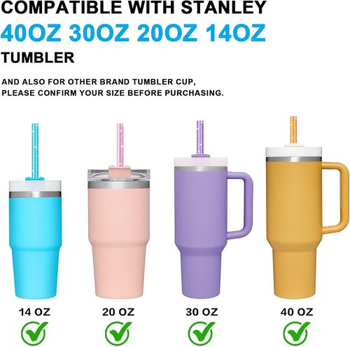 Alwenid Reusable Glitter Clear Stainless Steel Straws - 8PCS Color Replacement Set for Stanley Owala Tumbler | BPA Free & Dishwasher Safe
