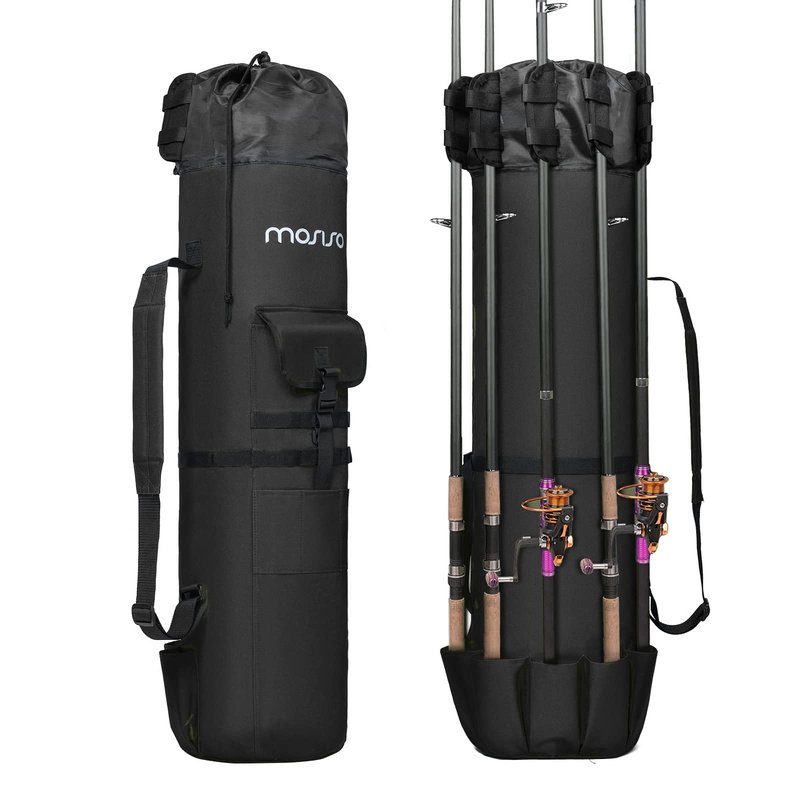MOSISO Fishing Rod Case Bag, Fishing Pole Holders, Waterproof Large Capacity Tackle Gear Organizer Travel Carry Case Shoulder Storage Bag with 5 Poles Tackle, Black