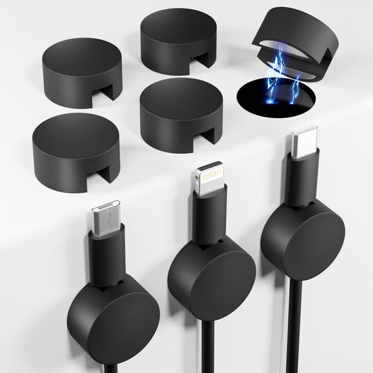 Viaky 8-Pack Magnetic Cable Holder Black, Self Adhesive Silicone Magnet Cable Straps, Strong Cord Holder for Phone Charge, Wire Management for Nightstand, Wall, Office, Home, Car, Desk
