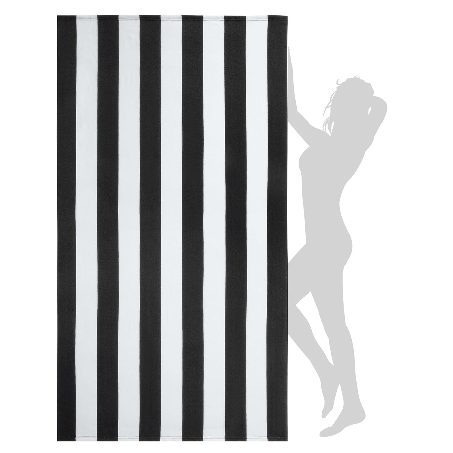 WILFA Extra Large Beach Towel - Oversized Mircofiber Beach Towel 40'' x 70'', XL Striped Lightweight Pool Towel, Big Cabana Swim Travel Towel for Adults Mens Women,Black