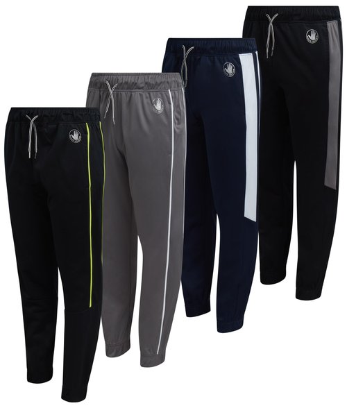 Body Glove Boys Sweatpants - 4 Pack Performance Tricot Boys Joggers with Drawstring Waist - Kids Soft Stretch Athletic Pants, Size 14-16, Black/Grey/Black/Navy