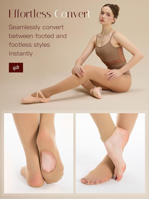 MANZI Convertible Dance Tights for Women - 3 Pairs of Ballet Stockings in Versatile Styles