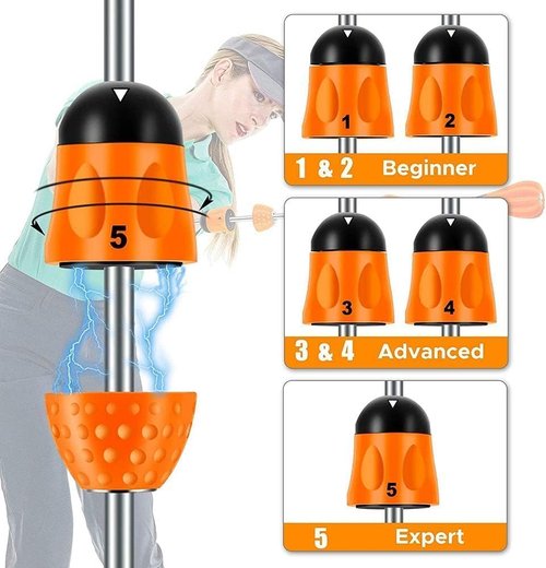 Golf Swing Trainer Aid - Distance Power Stick, 5 Adjustable Levels, Increase Swing Speed & Lag, Improve Grip & Tempo, Indoor/Outdoor Golf Practice, Flexible Training Equipment for All Ages, Orange