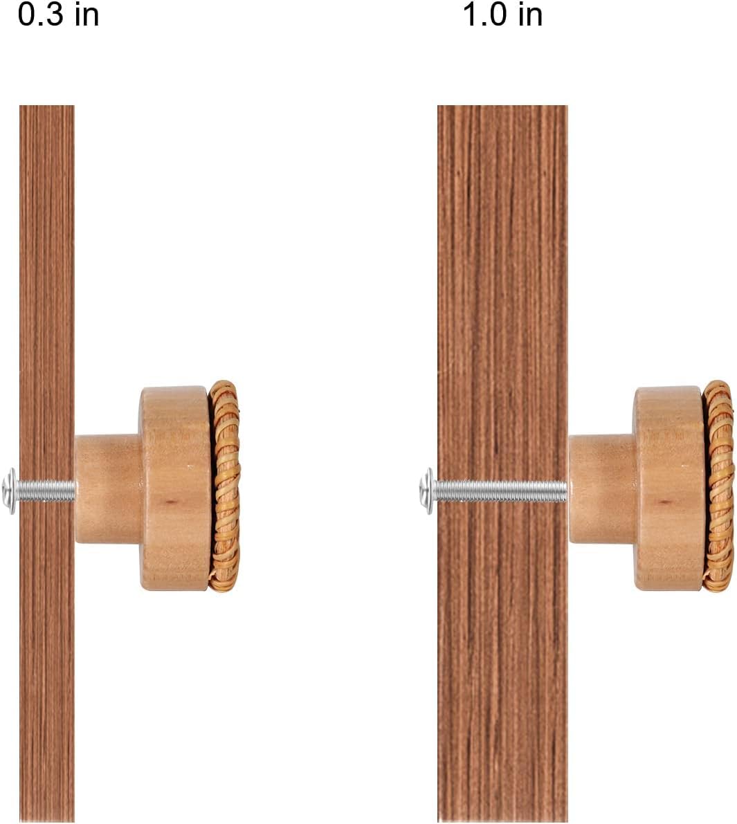 Wcatea 6 Pack Boho Dresser Knobs and Screws Diameter 1.6in Made of a Combination Durable Beech Wood and Hand Woven Rattan Pieces