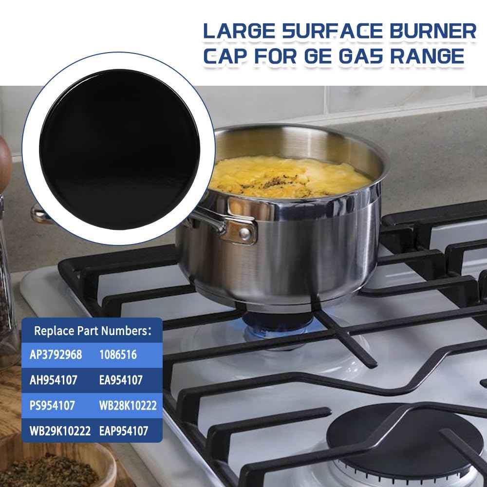 [Upgraded] WB28K10222 Range Surface Burner Cap Extra Large Replacement Part Fit for GE Gas Range/Stove/Oven/Cooktop, Replaces WB29K10222, 4.4 Inches Diameter