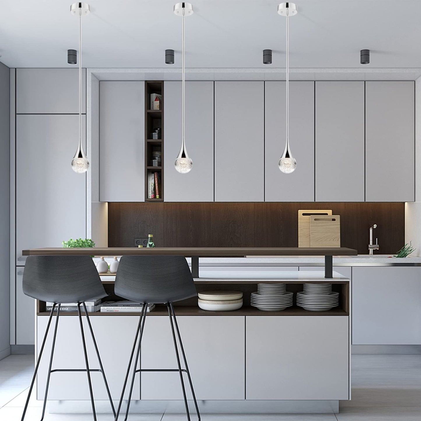 Aoceley Crystal Pendant Light Fixtures for Kitchen Island, Dimmable Integrated LED Lighting with Crystal Glass Chrome Finished, Modern Pendant Light for Kitchen Island Dining Room Bar (1-Light)