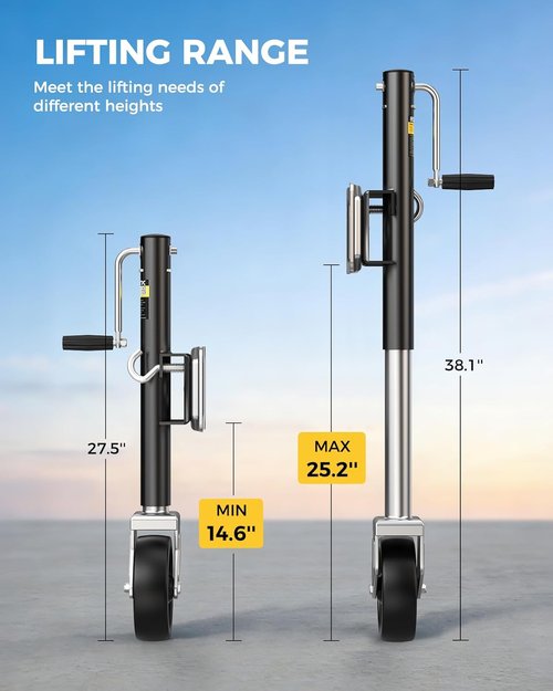 KYX Trailer Jack - 1500 lbs Heavy Duty Swivel Tongue Jack with 8-Inch Wheel & 10.6" Vertical Lift