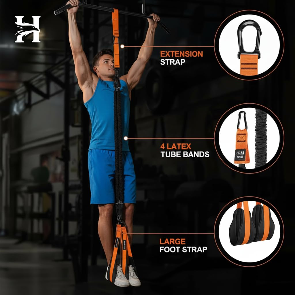 Adjustable Pull Up Assistance Bands with Foot and Knee Support, Heavy Duty Resistance Bands for Pull Up Bar, Full Body Strength Training System for Home Gym, Pull Up Assist Bands with Handles and Bag