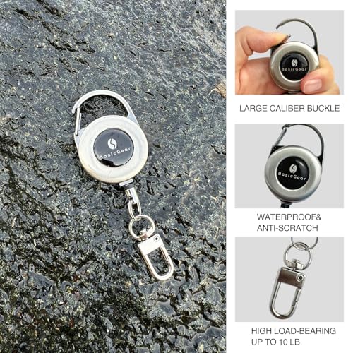 Retractable Keychain 2-Pack - Heavy-Duty Brushed Metal Silver