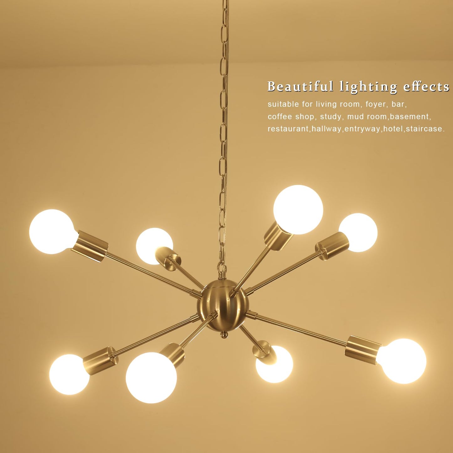 LJHhowe Plug in Chandelier 8 Lights Pendant Light Hanging Lights Fixture Ceiling with Plug in Cord 16.4ft & On/Off Switch Brushed Nickel Sputnik Chandelier for Dining Living Room Kitchen Foyer