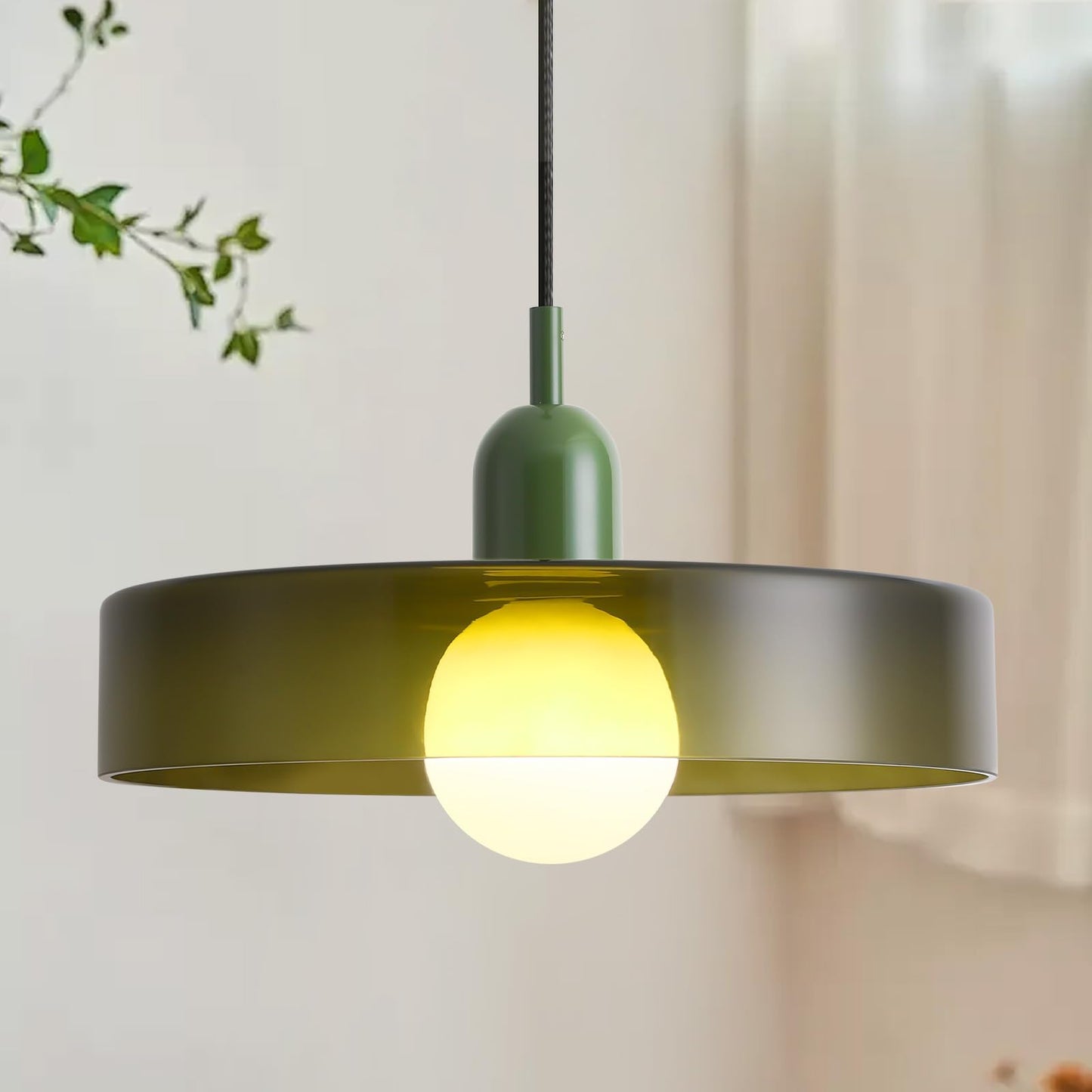 GloMuse Pendant Light Kitchen Island Hanging Light Mid Century Pendant Light Large Light Fixture for Living Room Green 13.78inch