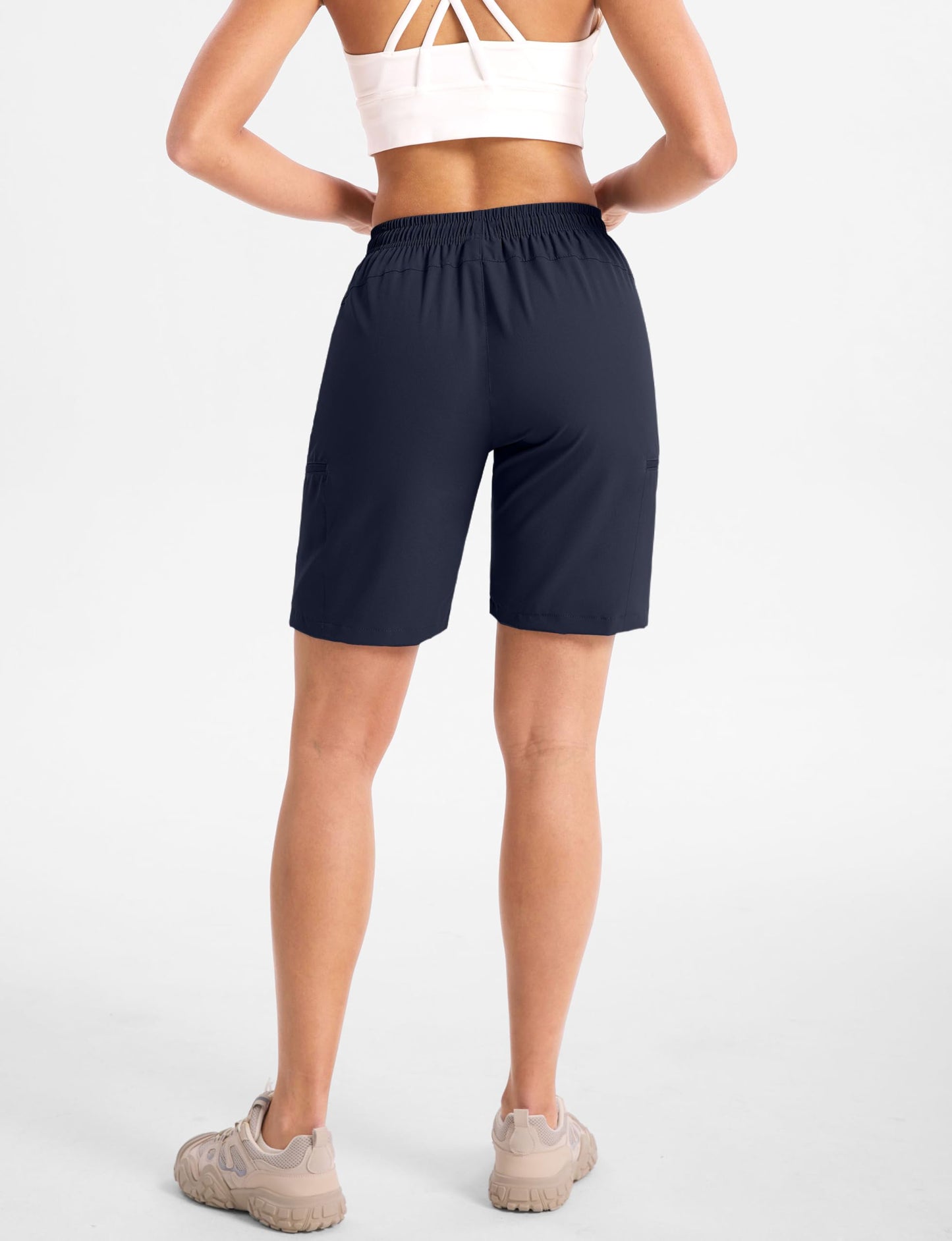 Cyasundent Women's 9" Hiking Cargo Shorts Lightweight Stretch Quick Dry Athletic Golf Summer Bermuda Shorts for Women (Navy_S)