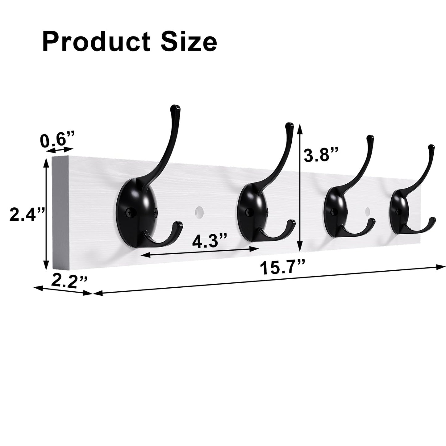 VERTORGAN Coat Hooks Wall Mount,Wooden Wall Hat Rack with 4 Hooks for Hanging Coat,Bag,Towel(White)