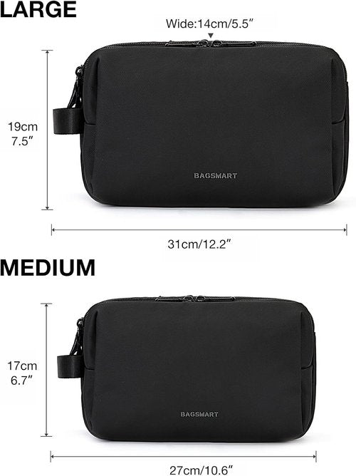 BAGSMART Toiletry Bag for Men - Water-Resistant Travel Organizer Dopp Kit | Medium Black