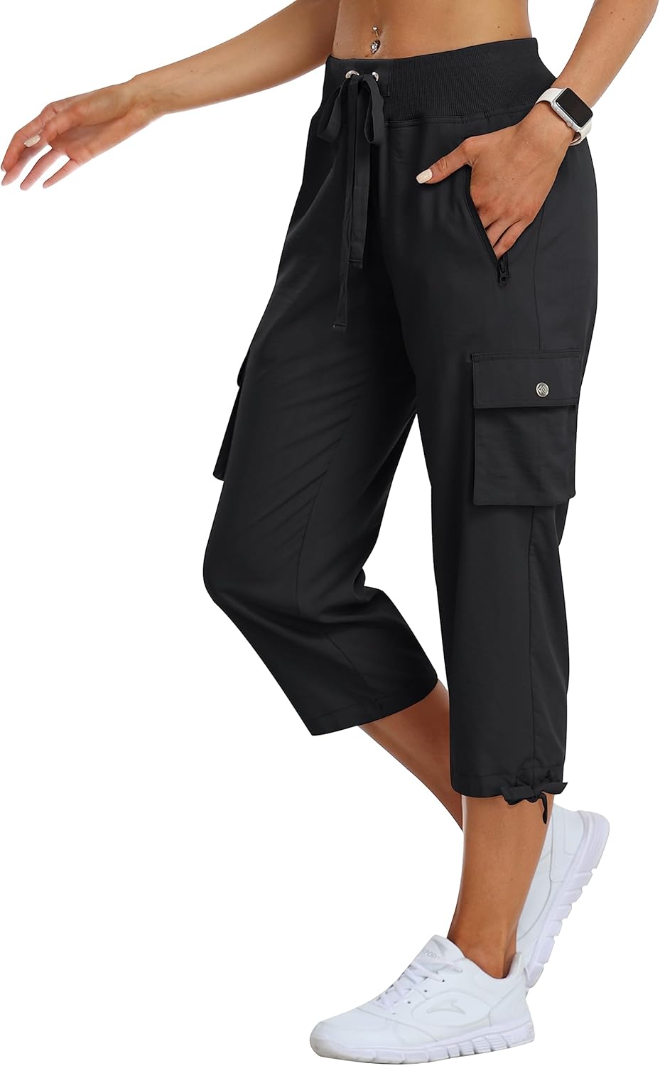 MoFiz Women's Cargo Capris - Lightweight Quick-Dry Hiking Pants with Zipper Pockets | Casual Outdoor Comfort