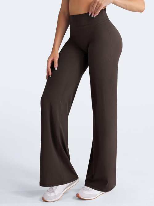 HIGORUN High-Waisted Straight Leggings - No Front Seam Workout Pants for Women | 31" Wide Leg Yoga Bottoms