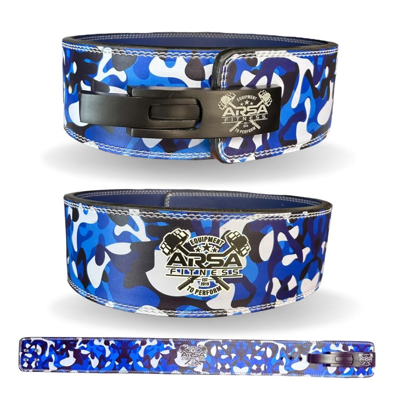 Arsa Fitness 10MM Competition Weightlifting Lever Belt for Men & Women, Powerlifting, Bodybuilding, & Strength Training - Camoflage Series (Blue Camo, X-Small)