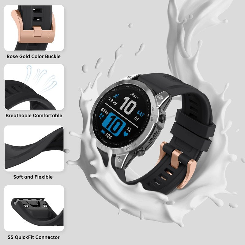 RosMank 20mm Quickfit Watch Band Compatible with Garmin Fenix 8 AMOLED 43mm/7S Pro/7S/6S Pro/6S/5S/5S Plus, Silicone Replacement Strap for Approach S70 42mm/Instinct 2S/Descent Mk3s (Black)