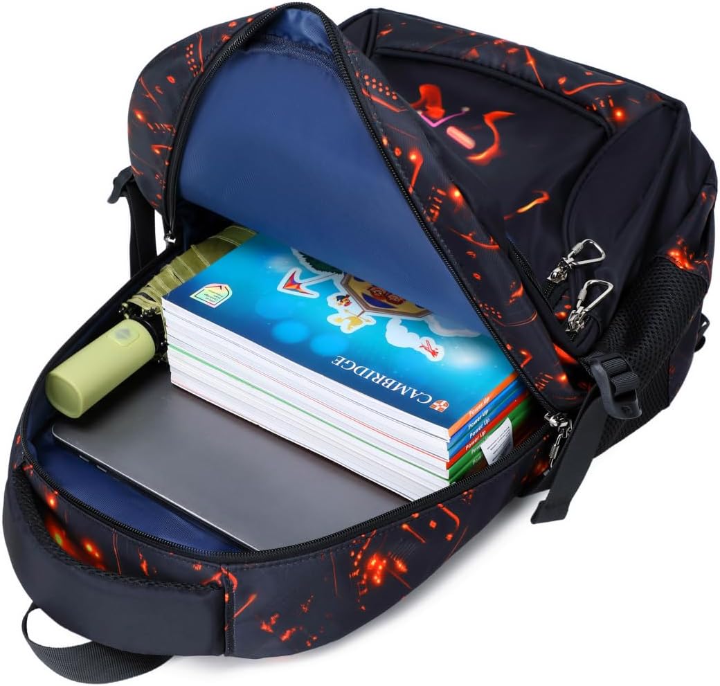 Skiennix Boys Backpack - Waterproof School Bookbag for Elementary & Middle Kids - 18 Inch, Red Game