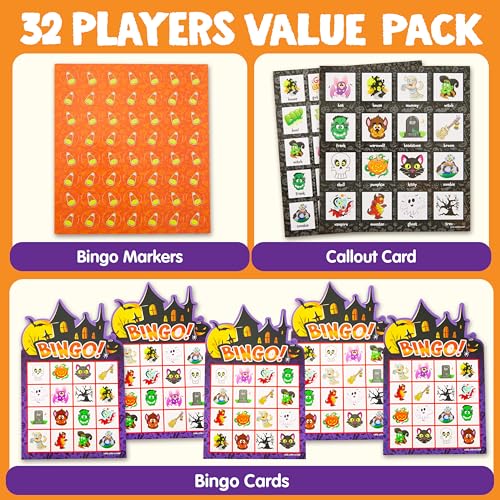 Halloween Bingo Game for Kids - 32-Player Set - Castle Edition