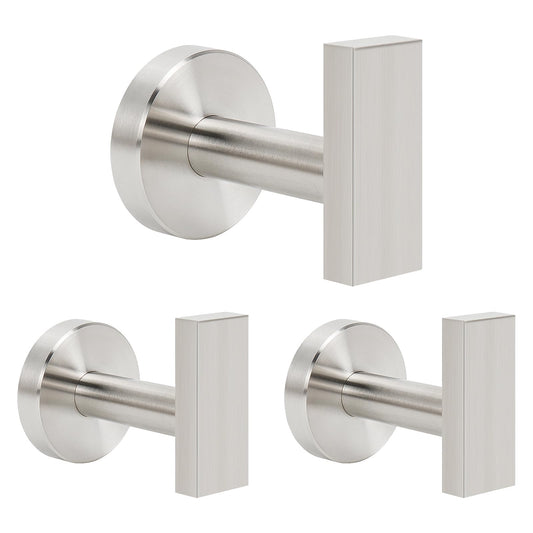 Siyzda Towel Hooks for Bathroom Wall, SUS 304 Stainless Steel Robe Coat Hook, Heavy Duty Towel Hanger for Kitchen Bedroom Living Room, 3 Pack (Brushed Nickel)