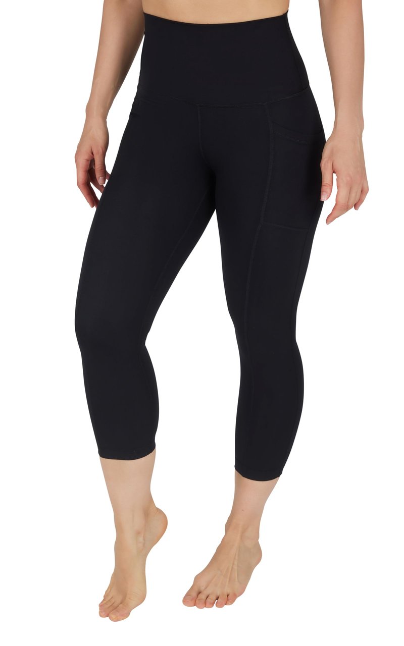 Yogalicious High Waist Squat Proof Yoga Capri Leggings with Pockets for Women - Black Lux Super High Waist with Pocket - Large
