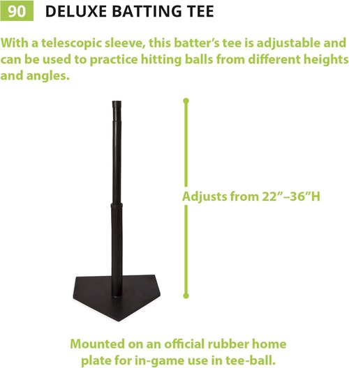 Champion Sports Deluxe Batting Tee - Adjustable Rubber Baseball & Softball Tee for Home Practice, Multiple Styles