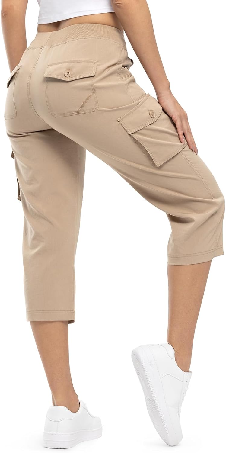 TBMPOY Women's Cargo Capris - Lightweight Quick-Dry Hiking Pants with 6 Pockets | Casual Outdoor Shorts